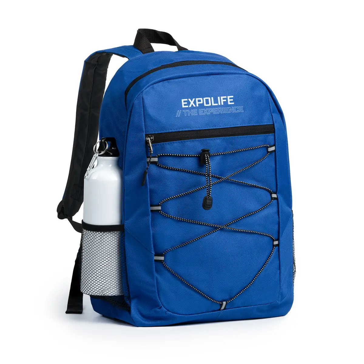 Mochila deportiva Stamina Misuri 7181 10 Mochila deportiva Stamina Misuri 7181, royal, vista de la mochila con un ejemplo de marcaje y una botella