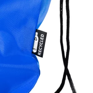 Mochila de cuerdas Stamina Larus 7550, royal, detalle de la etiqueta del material reciclado y de las cuerdas