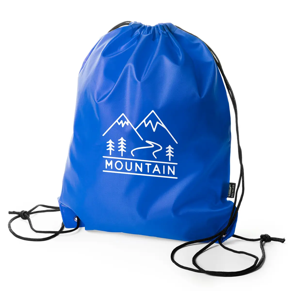 Pack 50 mochilas de RPET Stamina Larus 7550 7 Mochila de cuerdas Stamina Larus 7550, ejemplo de personalización sobre una mochila del modelo