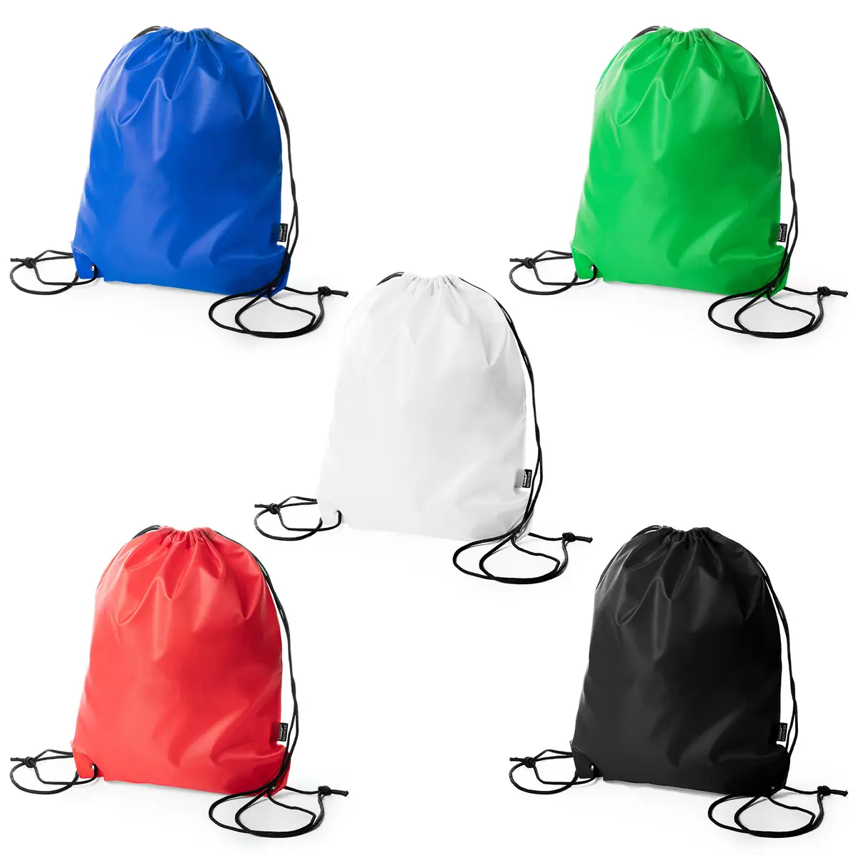 Pack 50 mochilas de RPET Stamina Larus 7550 8 Mochila de cuerdas Stamina Larus 7550, vista conjunta de los colores disponibles