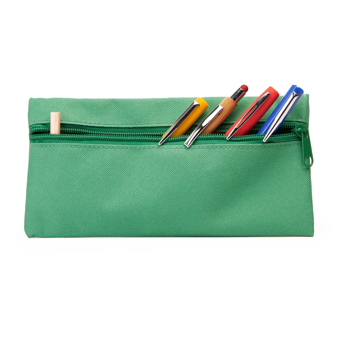 Estuche Stamina Colina 7559 9 Estuche Stamina Colina 7559, verde helecho, ejemplo del estuche abierto con útiles de escritura