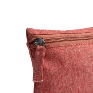 Neceser de algodón reciclado Stamina Remo 7562, rojo jaspeado, detalle de la cremallera y el tirador