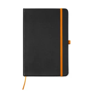 Bloc de notas A5 Stamina Piana 7987, cubierta negra y detalles en naranja, vista frontal de la cubierta