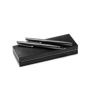 Set roller y portaminas Stamina Reydon 7993, acabado oscuro, instrumentos sobre el estuche cerrado