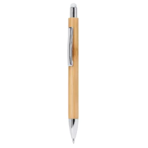 Bolígrafo de bambú con puntero Stamina Pampa 8019, bambú con puntero blanco, vista frontal del bolígrafo