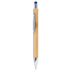 Bolígrafo de bambú con puntero Stamina Pampa 8019, bambú con puntero azul, vista frontal del bolígrafo