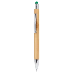 Bolígrafo de bambú con puntero Stamina Pampa 8019, bambú con puntero verde, vista frontal del bolígrafo