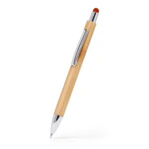 Bolígrafo de bambú con puntero Stamina Pampa 8019, bambú con puntero rojo, vista del bolígrafo en perspectiva
