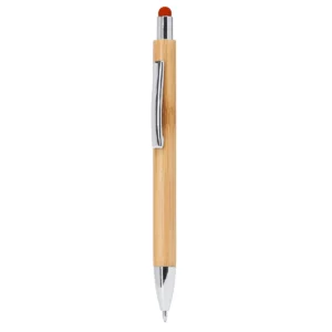 Bolígrafo de bambú con puntero Stamina Pampa 8019, bambú con puntero rojo, vista frontal del bolígrafo
