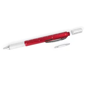 Bolígrafo multiherramienta Stamina Kanchan 8024, rojo, vista del bolígrafo y los componentes de destornillador