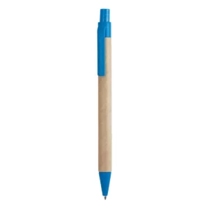Bolígrafo de cartón reciclado Stamina Grove 8029, cartón con detalles azul claro, vista frontal del bolígrafo