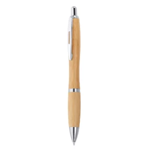 Bolígrafo de bambú Stamina Sagano 8031, bambú con detalles plata, vista frontal del bolígrafo