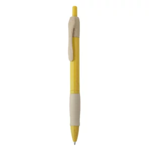 Bolígrafo de fibra de trigo Stamina Hana 8032, amarillo, vista frontal del bolígrafo
