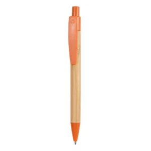 Bolígrafo de bambú Stamina Stoa 8034, naranja/crudo, vista frontal del bolígrafo