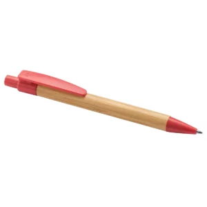 Bolígrafo de bambú Stamina Stoa 8034, rojo/crudo, vista horizontal del bolígrafo