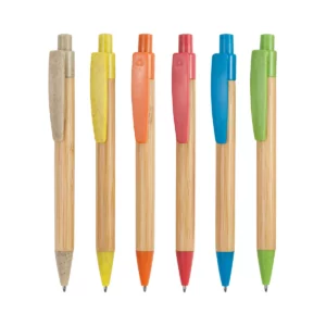 Bolígrafo de bambú Stamina Stoa 8034, vista conjunta de las seis combinaciones de color