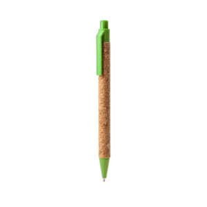 Bolígrafo de corcho Stamina Comper 8043, corcho con detalles verde oasis, vista frontal del bolígrafo