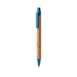 Bolígrafo de corcho Stamina Comper 8043, corcho con detalles azul claro, vista frontal del bolígrafo