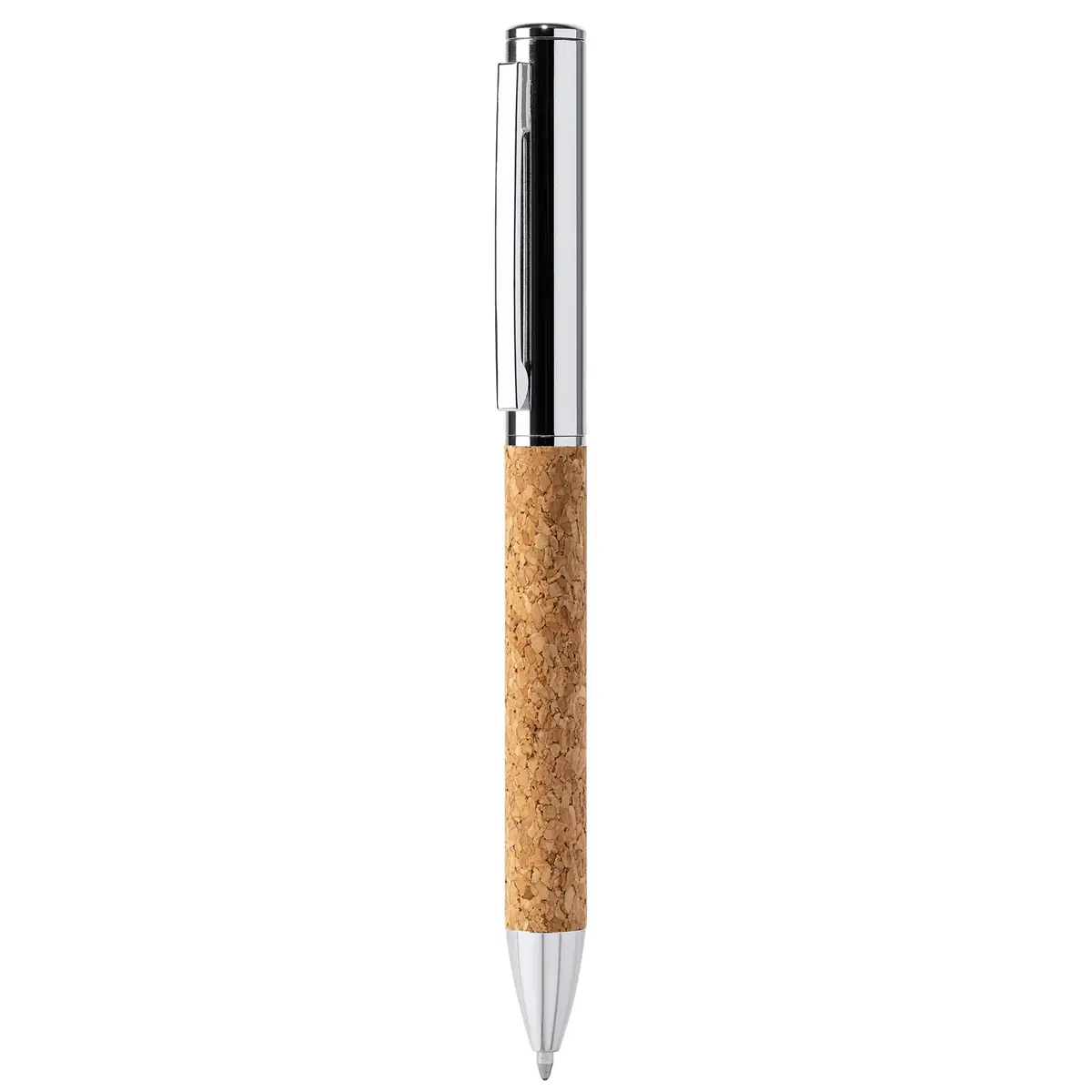 Bolígrafo de corcho Stamina Artur 8044 1 Bolígrafo de corcho Stamina Artur 8044, corcho y metal cromado, vista frontal del bolígrafo