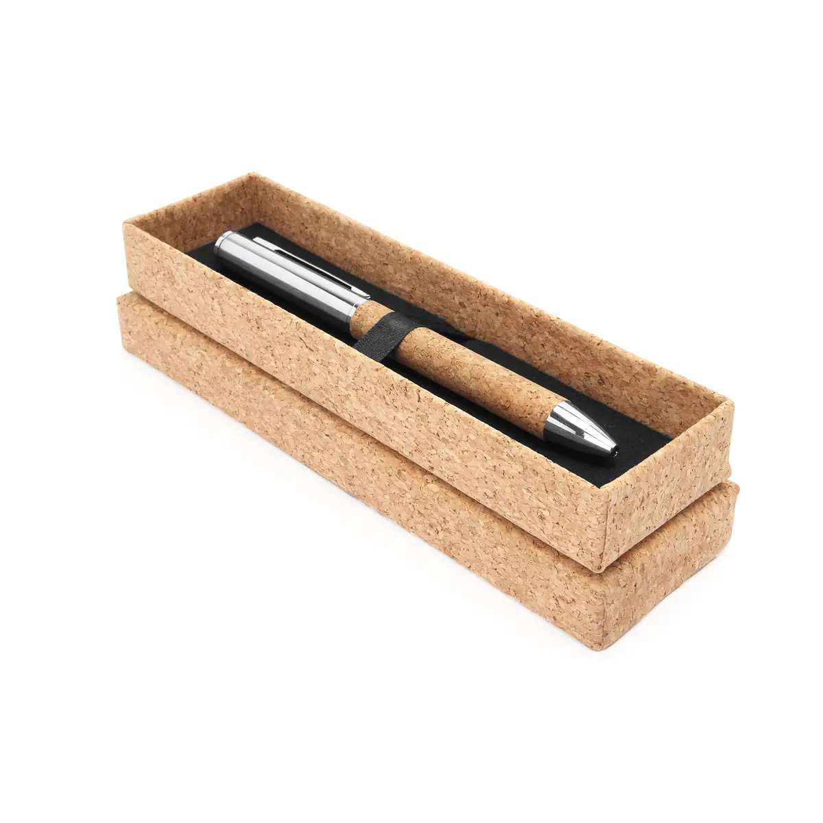Bolígrafo de corcho Stamina Artur 8044 4 Bolígrafo de corcho Stamina Artur 8044, corcho y metal cromado, detalle del bolígrafo presentado en su estuche