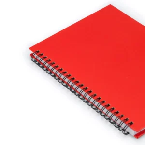 Libreta con espiral Stamina Valle 8052, rojo, detalle de la cubierta y la espiral