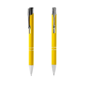 Bolígrafo de tinta negra Stamina Norfolk 8078, amarillo, vista frontal y posterior del bolígrafo
