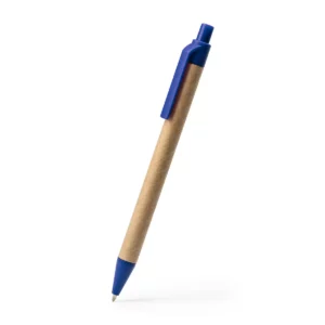 Bolígrafo Stamina Alder 8079, cartón con detalles azules, vista del bolígrafo en perspectiva