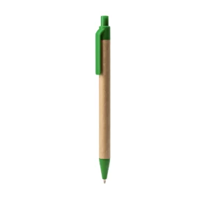 Bolígrafo Stamina Alder 8079, cartón con detalles verdes, vista frontal del bolígrafo