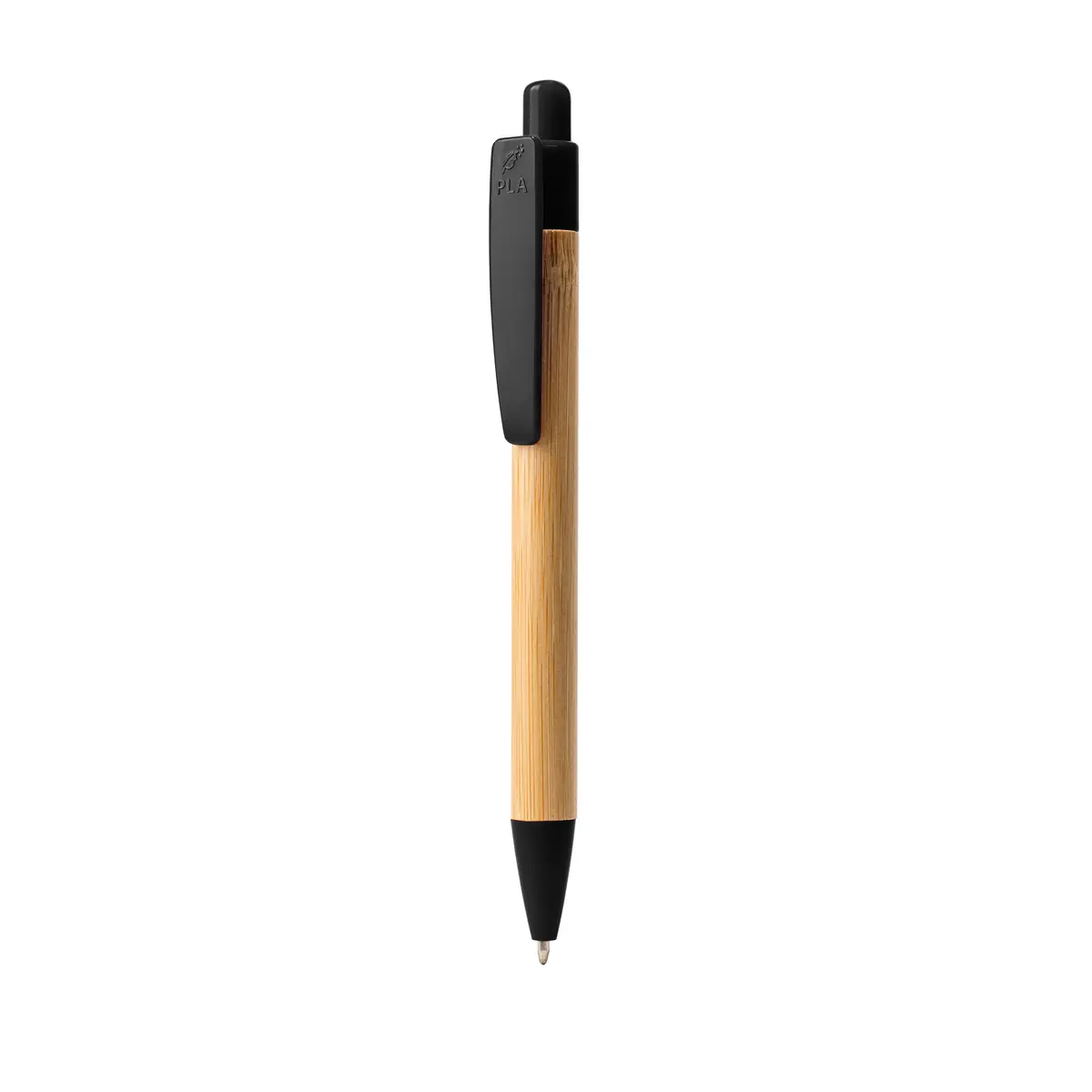 Bolígrafo de bambú y PLA Stamina Gildon 8080 5 Bolígrafo de bambú y PLA Stamina Gildon 8080, bambú con detalles negros, vista frontal del bolígrafo