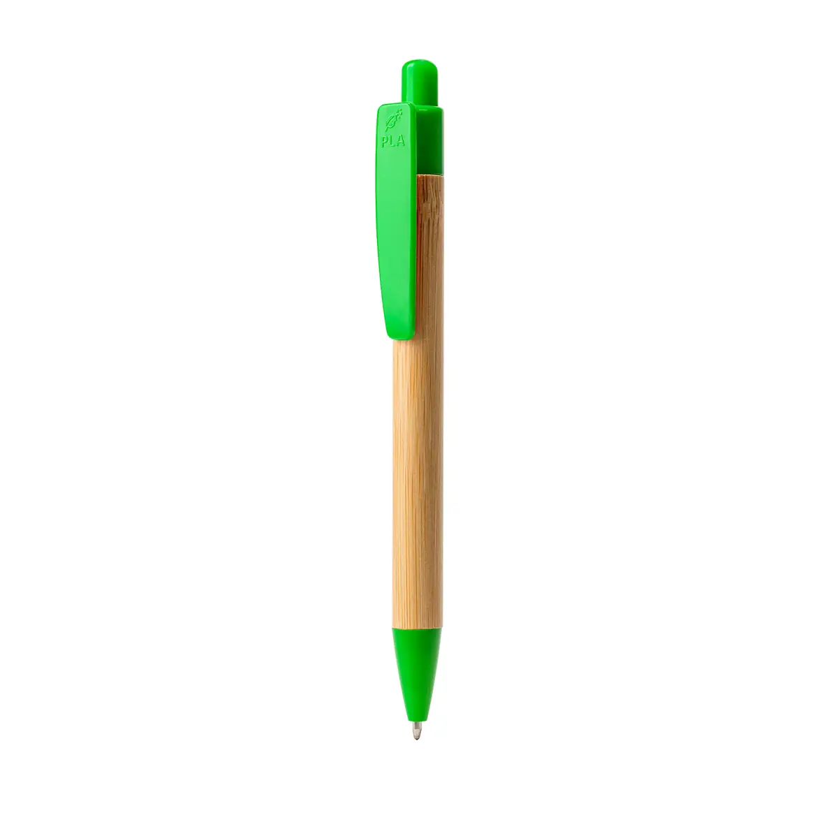 Bolígrafo de bambú y PLA Stamina Gildon 8080 4 Bolígrafo de bambú y PLA Stamina Gildon 8080, bambú con detalles verdes, vista frontal del bolígrafo