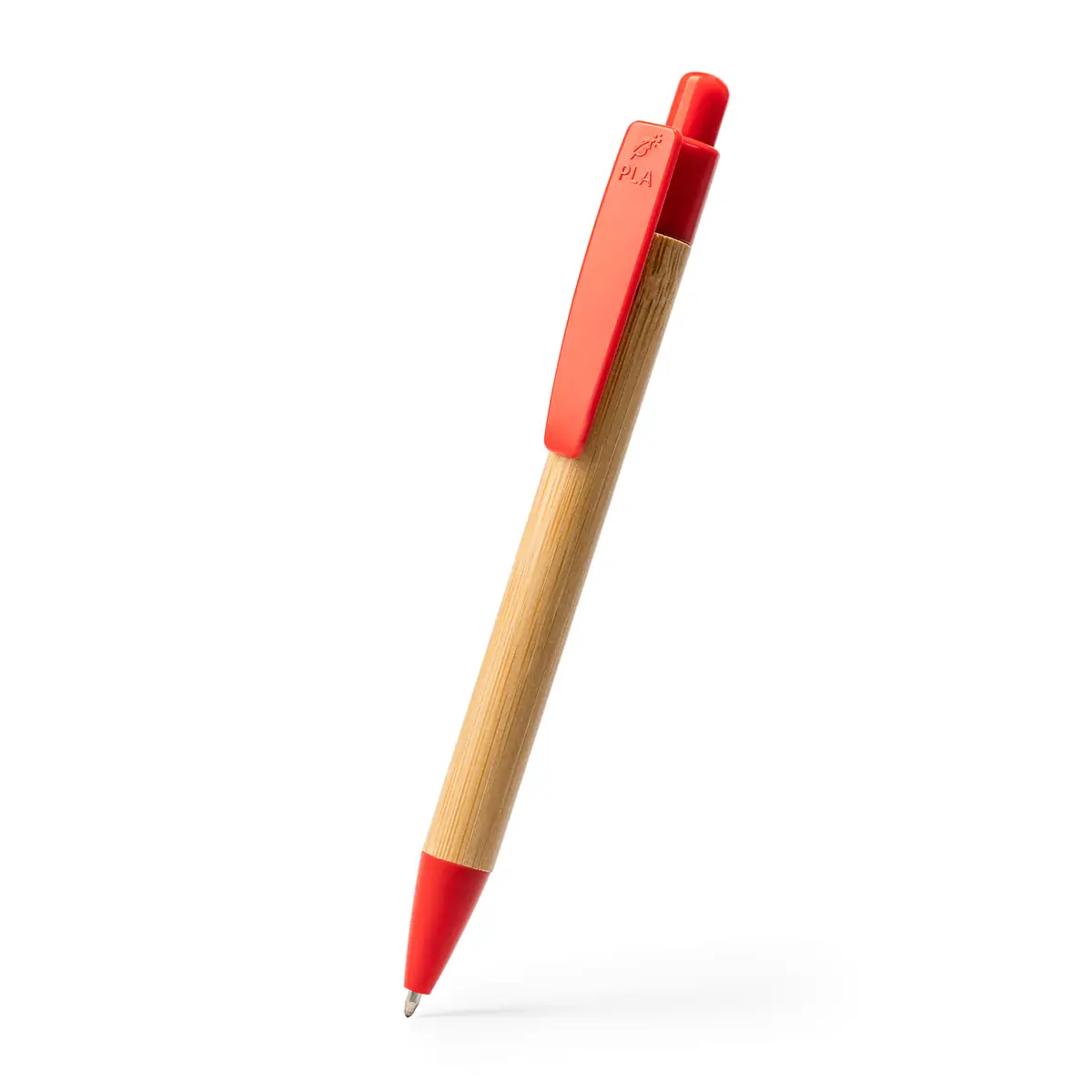 Bolígrafo de bambú y PLA Stamina Gildon 8080 6 Bolígrafo de bambú y PLA Stamina Gildon 8080, bambú con detalles rojos, vista del bolígrafo en perspectiva