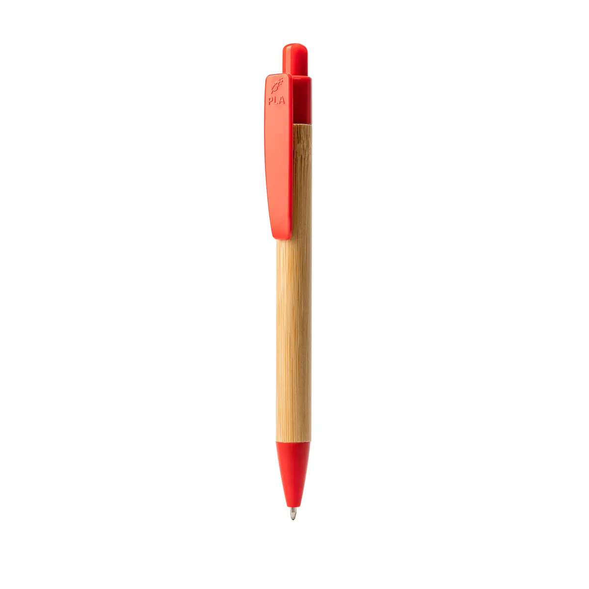 Bolígrafo de bambú y PLA Stamina Gildon 8080 2 Bolígrafo de bambú y PLA Stamina Gildon 8080, bambú con detalles rojos, vista frontal del bolígrafo