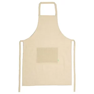 Una unidad del pack de 10 delantales orgánicos Stamina Oliver 9135, crudo, vista frontal del delantal sin modelo