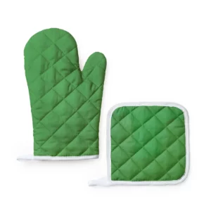 Set de manopla y agarrador Stamina Eneko 9137, verde helecho, vista frontal de la manopla y el agarrador a juego