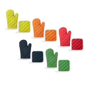 Set de manopla y agarrador Stamina Eneko 9137, vista conjunta de los conjuntos de cocina en cinco colores