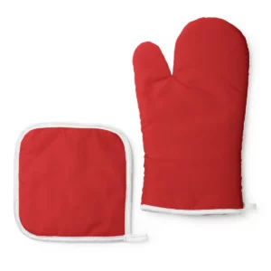 Set de manopla y agarrador Stamina Eneko 9137, rojo, vista de las caras lisas de la manopla y el agarrador