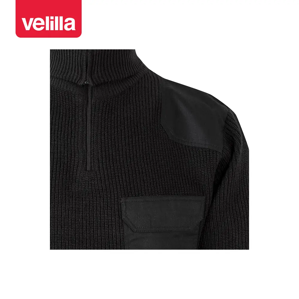 Jersey punto grueso cuello alto Velilla 101 14 Jersey punto grueso cuello alto Velilla 101 Negro, detalle de cuello y cierre de cremallera