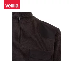 Jersey punto grueso cuello alto Velilla 101 Gris, detalle de cuello y cierre de cremallera
