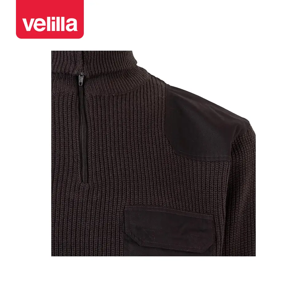 Jersey punto grueso cuello alto Velilla 101 13 Jersey punto grueso cuello alto Velilla 101 Gris, detalle de cuello y cierre de cremallera