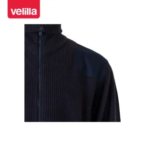 Chaqueta punto grueso cuello alto Velilla 102 Azul marino, detalle de cuello y cierre de cremallera