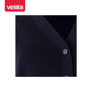 Chaqueta punto fino mujer Velilla 103 Azul marino, detalle de escote y cierre de botones