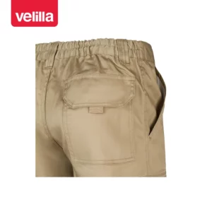 Pantalón multibolsillos Velilla 103001 Beige arena, detalle de cintura y bolsillo trasero