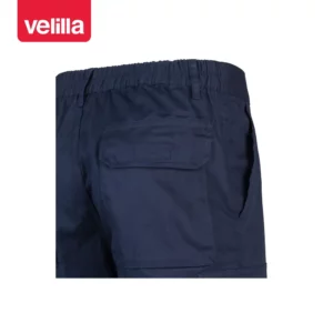 Pantalón algodón multibolsillos Velilla 103003 Azul navy, detalle de cintura y bolsillo trasero