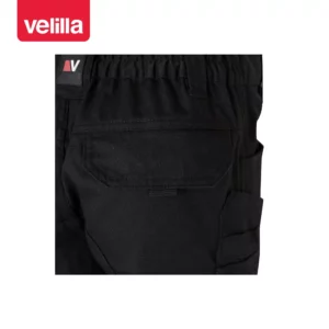Pantalón canvas multibolsillos Velilla 103011 Negro, detalle de cintura y bolsillo trasero
