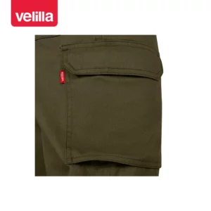 Pantalón multibolsillos Velilla READY 103026 Verde caza, detalle de tapeta y fuelle del bolsillo