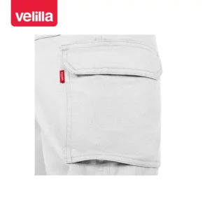 Pantalón multibolsillos Velilla READY 103026 Blanco, detalle de tapeta y fuelle del bolsillo