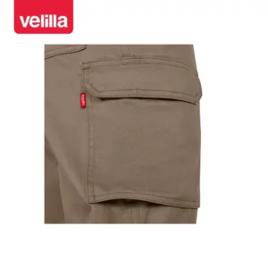 Pantalón multibolsillos Velilla READY 103026 Beige arena, detalle de tapeta y fuelle del bolsillo