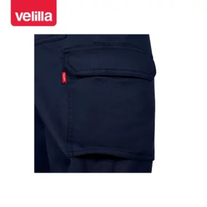 Pantalón multibolsillos Velilla READY 103026 Azul navy, detalle de tapeta y fuelle del bolsillo