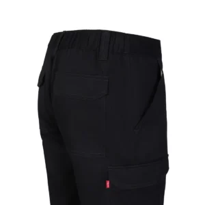 Bermuda multibolsillos Velilla 103027 Negro, detalle de cintura y bolsillo trasero