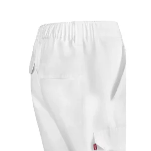 Bermuda multibolsillos Velilla 103027 Blanco, detalle de cintura y bolsillo trasero